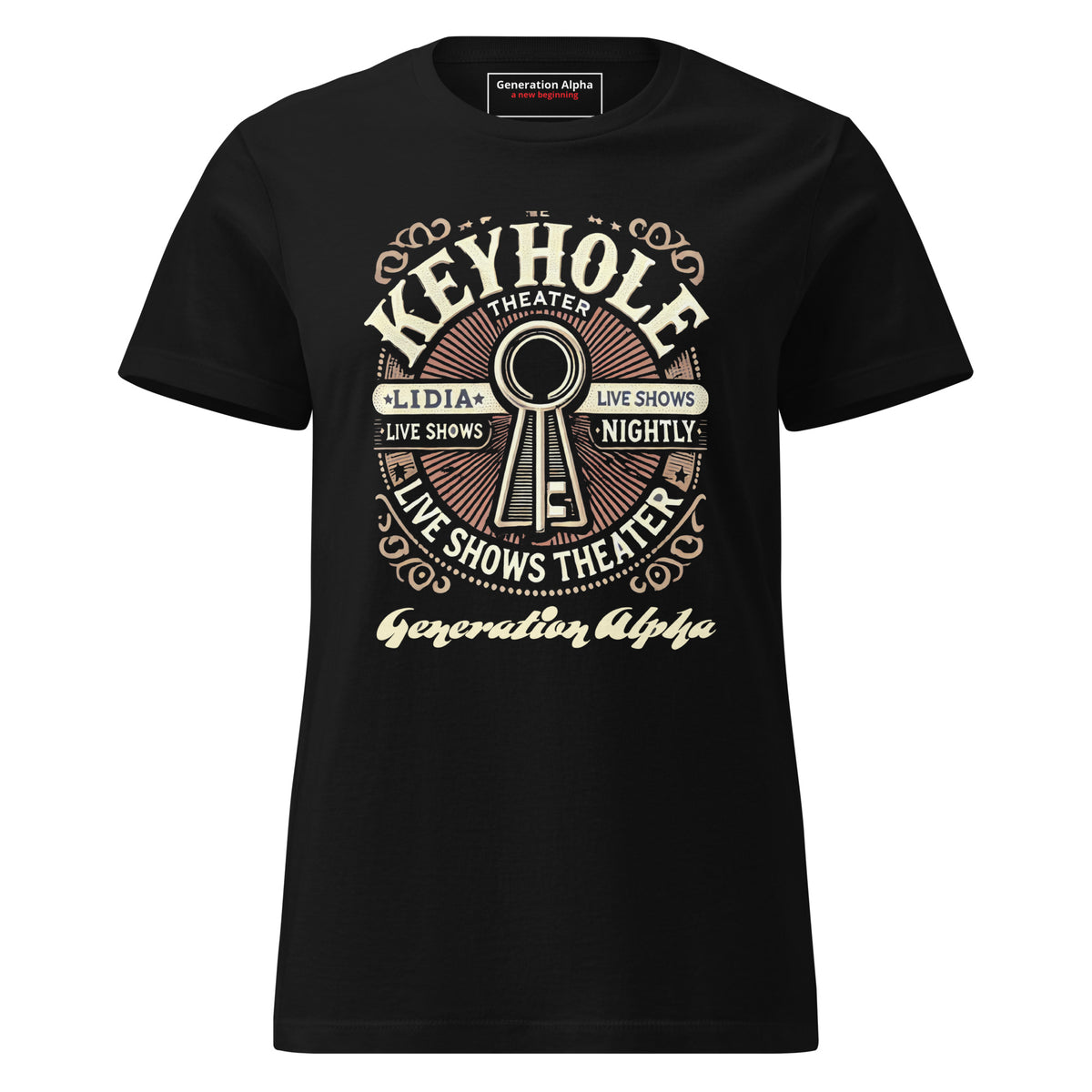 Keyhole Theater women’s t-shirt — vintage theater keyhole poster design