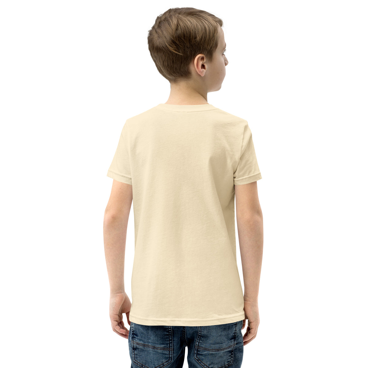 Youth t-shirt mockup — a hand-drawn cow giving side-eye under the words 'I'm in a MOOD'