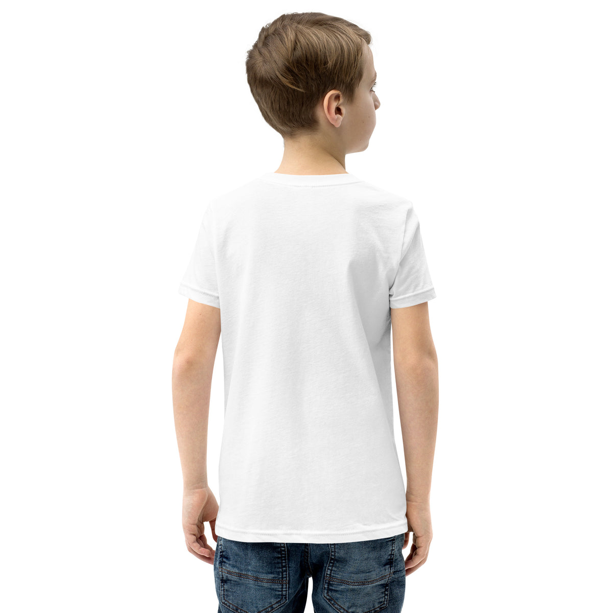 Youth t-shirt mockup — seven baby chicks under the words 'Just Hanging With My Peeps'