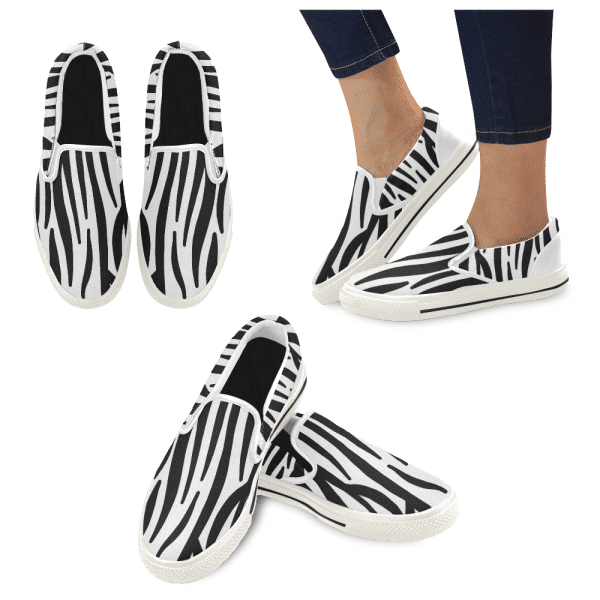 youth size zebra pattern slip on canvas shoes
