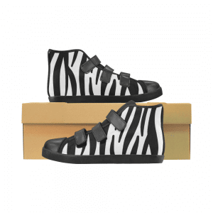 little kids zebra-pattern Velcro High Top Canvas Kid's Shoes (Model 015)